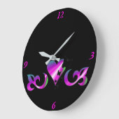 レインボーハートリリー&バタフライ ラージ壁時計 (傾斜)