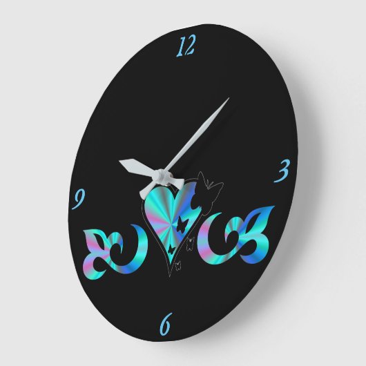 レインボーハートリリー&バタフライ ラージ壁時計 (傾斜)