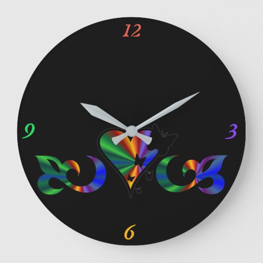 レインボーハートリリー&バタフライ ラージ壁時計 (正面)