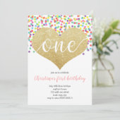 レインボーハートワン紙吹雪ガールファースト誕生日 招待状 (スタンド正面)