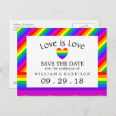 レインボーハート愛はラブウェディング日付を保存 案内ポストカード (正面/裏面)