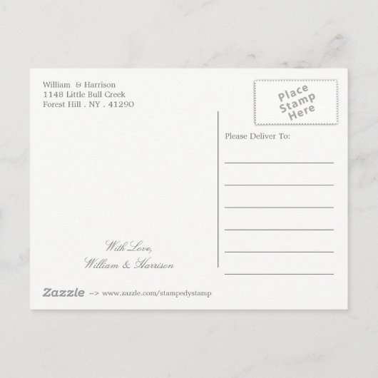 レインボーハート愛はラブウェディング日付を保存 案内ポストカード (裏面)