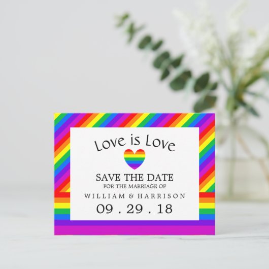 レインボーハート愛はラブウェディング日付を保存 案内ポストカード (スタンド正面)