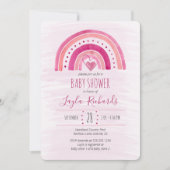 レインボーハート水彩洗浄ピンク赤ちゃんシャワー 招待状 (正面)