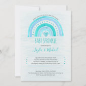 レインボーハート水彩洗浄ブルーベビー散布 招待状 (正面)