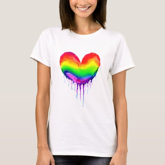 レインボーハート滴下絵を描 Tシャツ (正面)
