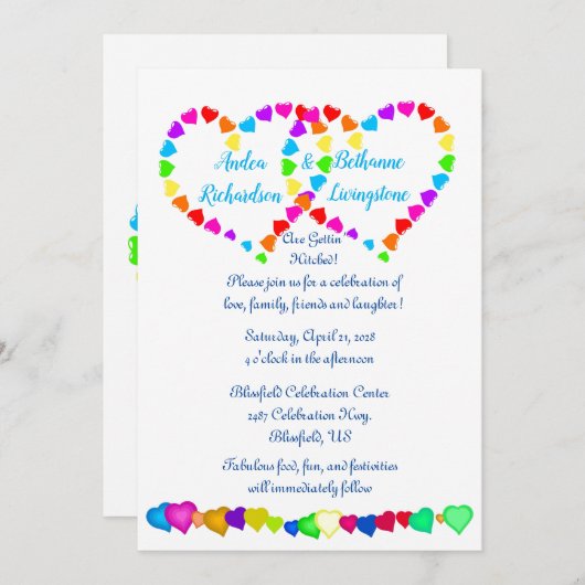 レインボーハート結婚式招待状 招待状 (正面/裏面)
