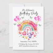 レインボーハート蝶誕生日 招待状 (正面)