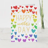 レインボーハート金ゴールドスターズハッピーマザーズデイ 箔グリーティングカード (正面)