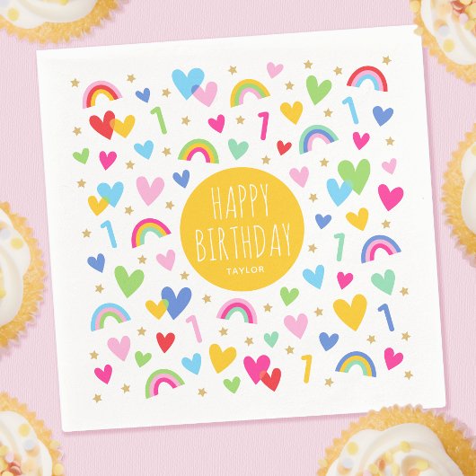 レインボーハート1st誕生日パーティー名イエロー スタンダードカクテルナプキン