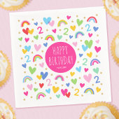 レインボーハート2nd誕生日パーティー名前をカスタムするピンク スタンダードカクテルナプキン