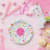 レインボーハート2nd誕生日パーティー名前をカスタムするピンク ペーパープレート (パーティー)