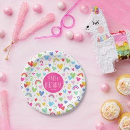 レインボーハート2nd誕生日パーティー名前をカスタムするピンク ペーパープレート
