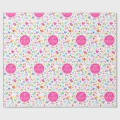 レインボーハート2nd誕生日名前をカスタムするピンク ラッピングペーパー (フラット)