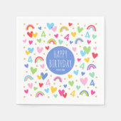 レインボーハート4th誕生日パーティー名前をカスタムするブルー スタンダードカクテルナプキン (正面)