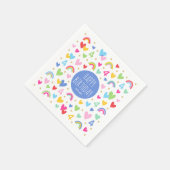 レインボーハート4th誕生日パーティー名前をカスタムするブルー スタンダードカクテルナプキン (角)