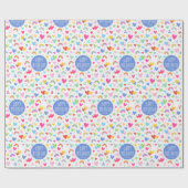 レインボーハート4th誕生日名前をカスタムするブルー ラッピングペーパー (フラット)