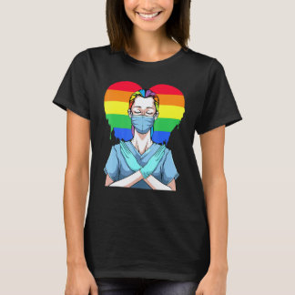レインボーハート ゲイ レズビアン バイセクシャル ホモセクシャル 看護師 医師 Tシャツ