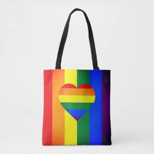 レインボーハート&プライドレインボー国旗/LGBTコミュニティ トートバッグ