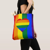 レインボーハート&プライドレインボー国旗/LGBTコミュニティ トートバッグ (クローズアップ)