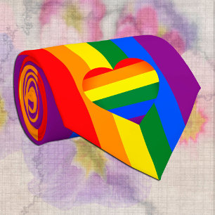 レインボーハート&プライドレインボー国旗/LGBTコミュニティ ネクタイ