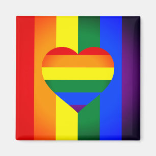 レインボーハート&プライドレインボー国旗/LGBTコミュニティ マグネット