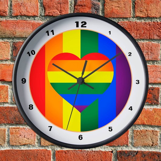 レインボーハート & プライド レインボーフラッグ /LGBTコミュニティ ラウンド壁時計