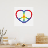 レインボーハート，愛，平和サイン ポスター (キッチン)