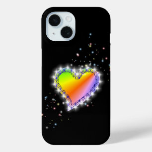レインボーハート（星を黒に設定） iPhone 15ケース