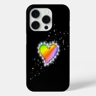 レインボーハート(星を黒に設定) iPhone 15 PROケース