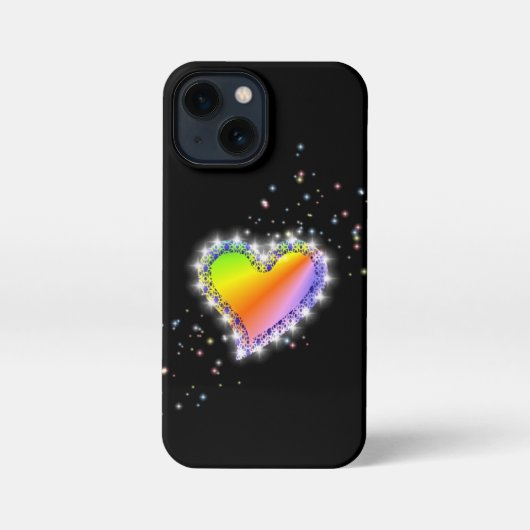 レインボーハート（星を黒に設定） iPhoneケース (裏面)