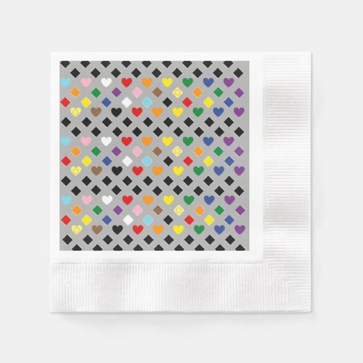 レインボーハート 縁ありカクテルナプキン (正面)