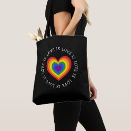 レインボーハート LGBTQ プライド ブラック トートバッグ