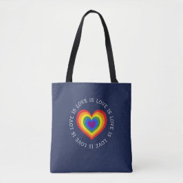 レインボーハートLGBTQプライドネイビーブルー トートバッグ