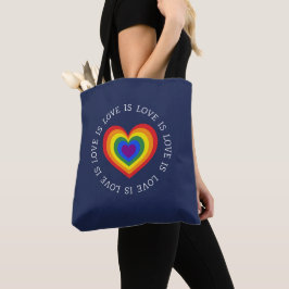 レインボーハートLGBTQプライドネイビーブルー トートバッグ