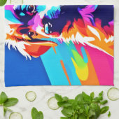 レインボーハードドッグアート キッチンタオル (折り畳み)