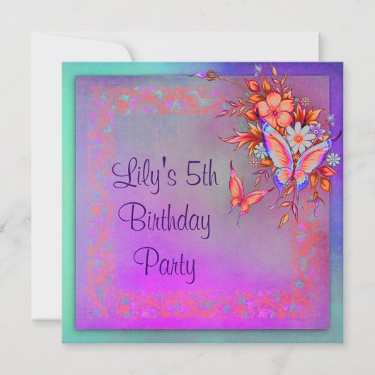 レインボーバタフライガールズ5thバースデーパーティー 招待状 (正面)