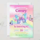 レインボーバタフライガール誕生日 招待状 (正面)