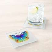 レインボーバタフライピーコックアイ ガラスコースター (アングル)