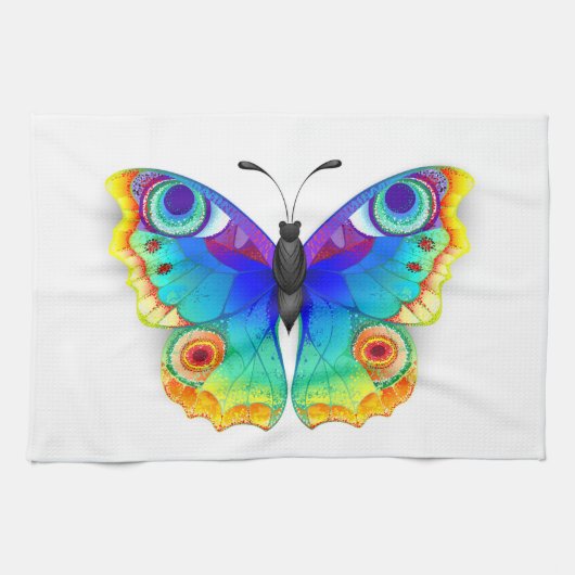レインボーバタフライピーコックアイ キッチンタオル (横)