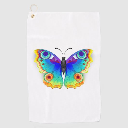 レインボーバタフライピーコックアイ ゴルフタオル (正面)