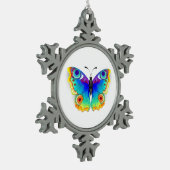 レインボーバタフライピーコックアイ スノーフレークピューターオーナメント (左)