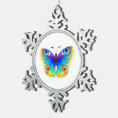 レインボーバタフライピーコックアイ スノーフレークピューターオーナメント (右)