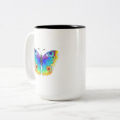 レインボーバタフライピーコックアイ ツートーンマグカップ (正面左)
