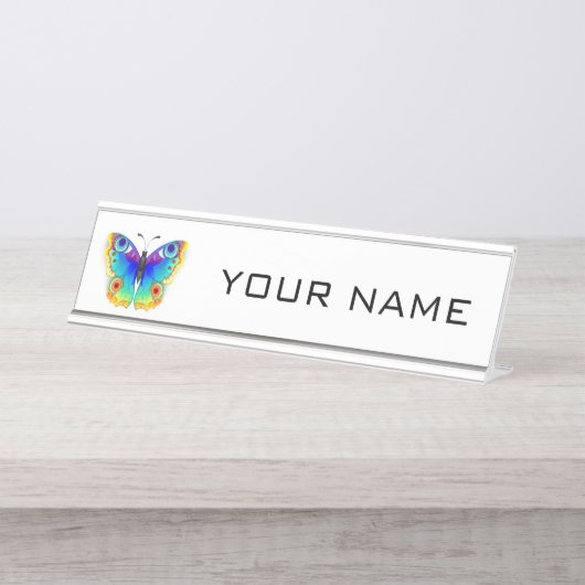 レインボーバタフライピーコックアイ デスクネームプレート (正面)