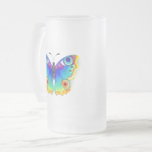 レインボーバタフライピーコックアイ フロストグラスビールジョッキ (正面左)