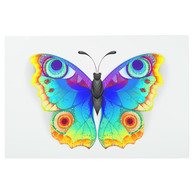 レインボーバタフライピーコックアイ メタルプリント (正面)