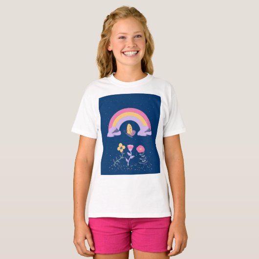 レインボーバタフライフラワークラウド Tシャツ (正面フル)