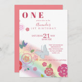 レインボーバタフライフラワーズ1st誕生日 招待状 (正面/裏面)