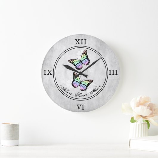 レインボーバタフライフローラアクリル壁時計 ラージ壁時計 (ホーム)